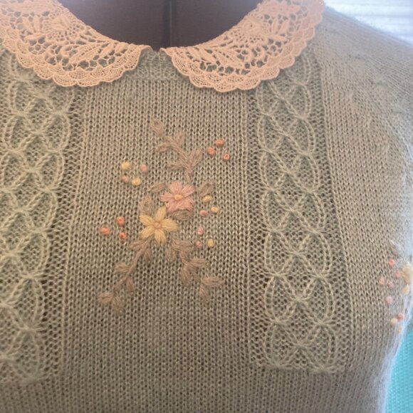 Vintage Sweater Dress by Plain Jane for Espirit, Hand-embroidered detail Sz S/XS - Picture 6 of 11